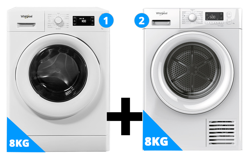 Whirlpool wasmachine 8 kg + droger 8 kg Whirlpool wasmachine 8 kg + droger 8 kg
